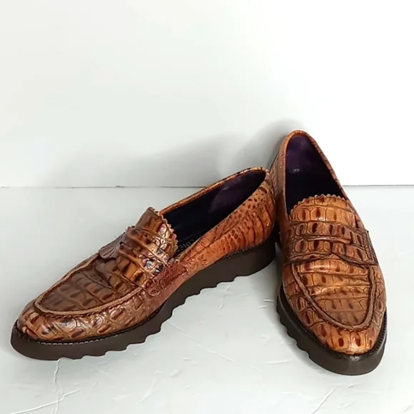 Donald J. Pliner Lesther-Embossed Brown Loafers Donald Pliner DACIO Embossed Crocodile Leather Slip On Shoes  main image 4